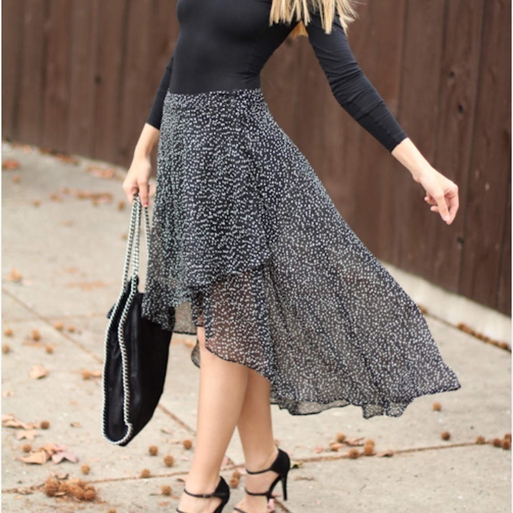 Forever 21 High-Low Sheer Polka Dot Layered Tiered Skirt
